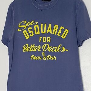 DSquared2 Italian  Logo Print Graphic Tee Shirt Blue Vintage Cotton Unisex Luxe